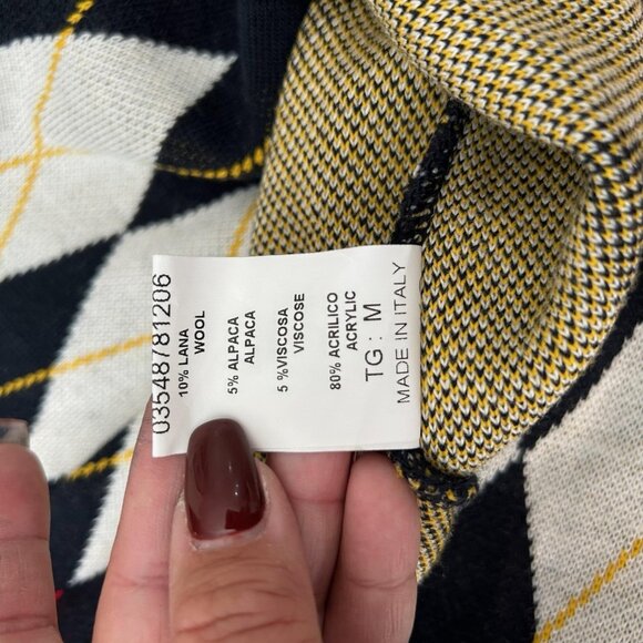 Stilosophy Industry Sweater Mens M/L Argyle Cardigan Wool Made Italy Knit Luxury - Picture 7 of 9